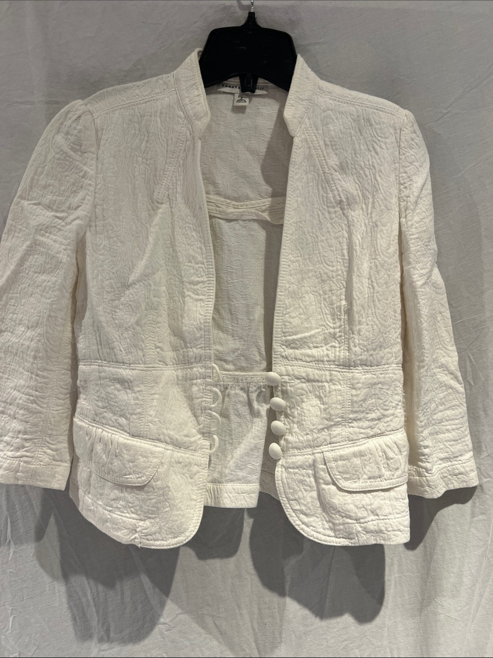 Banana Republic Off-White Quilted Button-Front Blazer